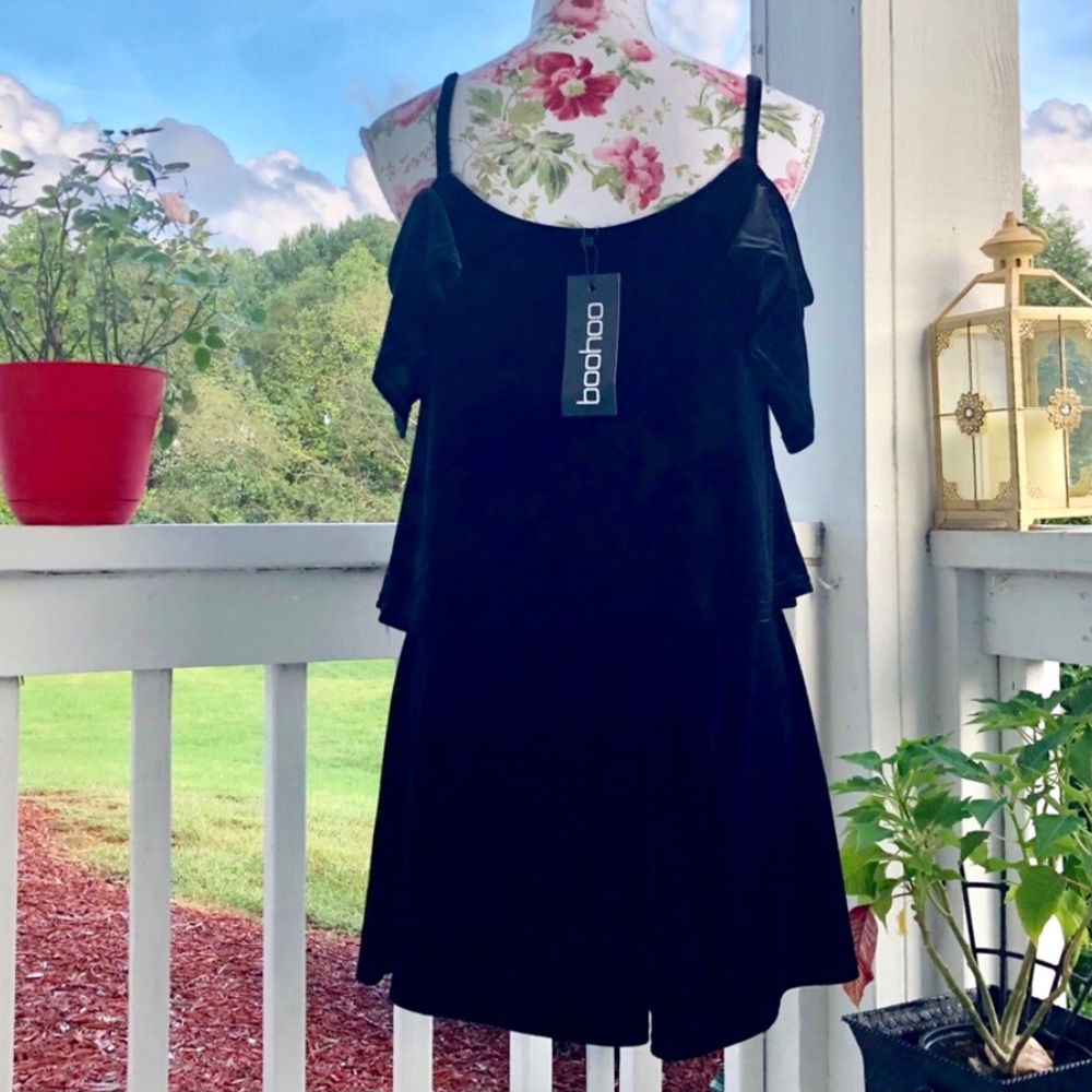 Velvet Cold Shoulder Romper - Picture 5 of 5